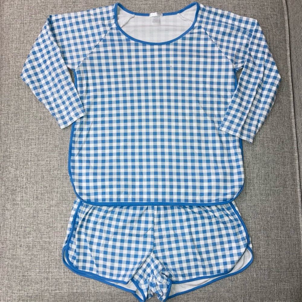 LAKE adult size small blue white check pjs